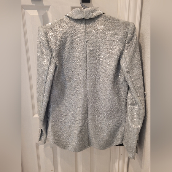 Balmain Sequins Double Breasted Silver Blazer 38